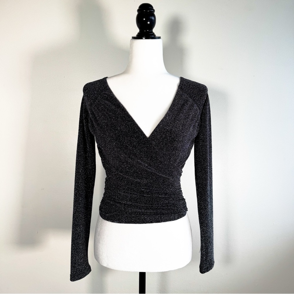 Black Sparkly Long Sleeve Crop Top